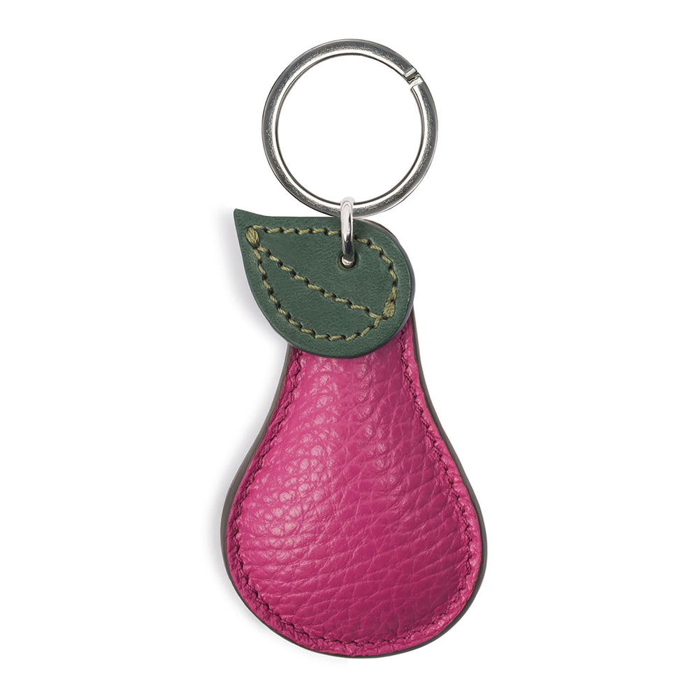 Textured Pink Pear Shape Personalised Luxury Leather keyring with white background