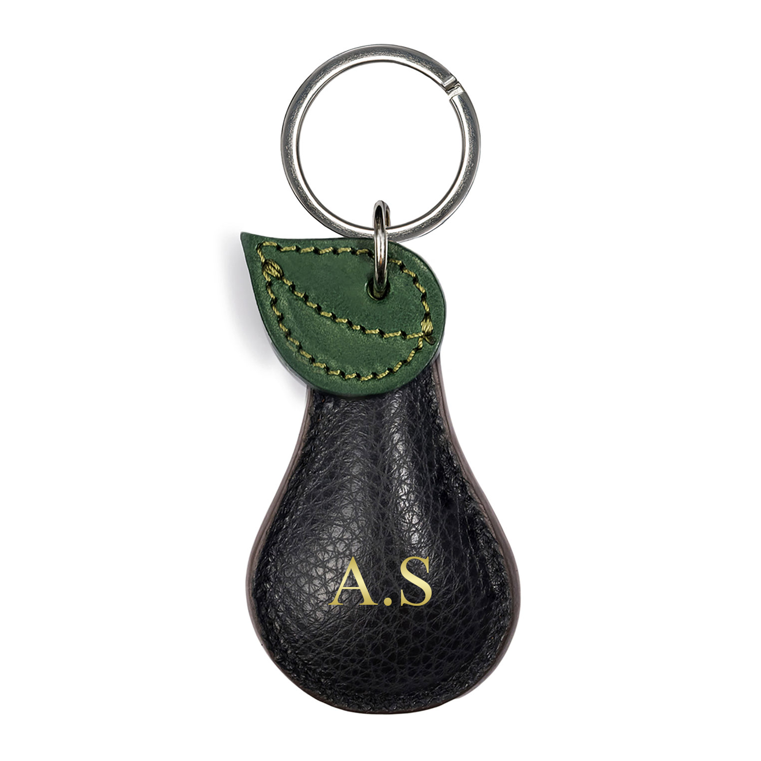 Black Pear Shape Personalised Leather keyring