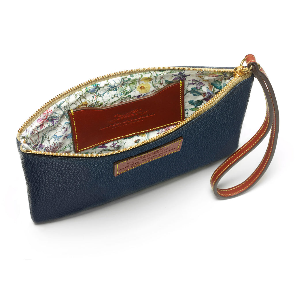 Open navy Leather wristlet