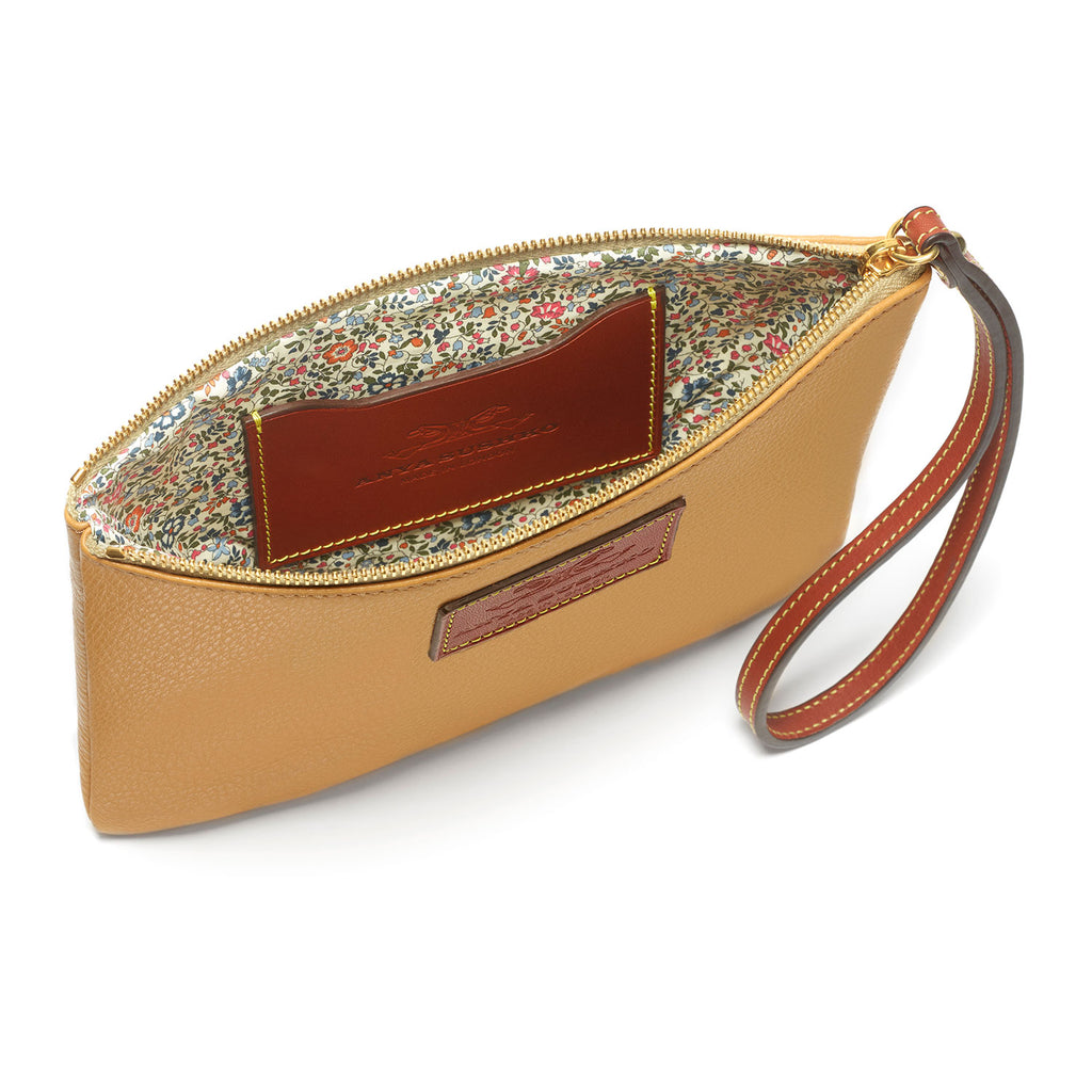 Open tan Leather wristlet